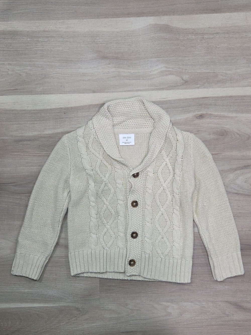 •Okie Dokie• Toddler Boys Cream Knitted Button Down Sweater